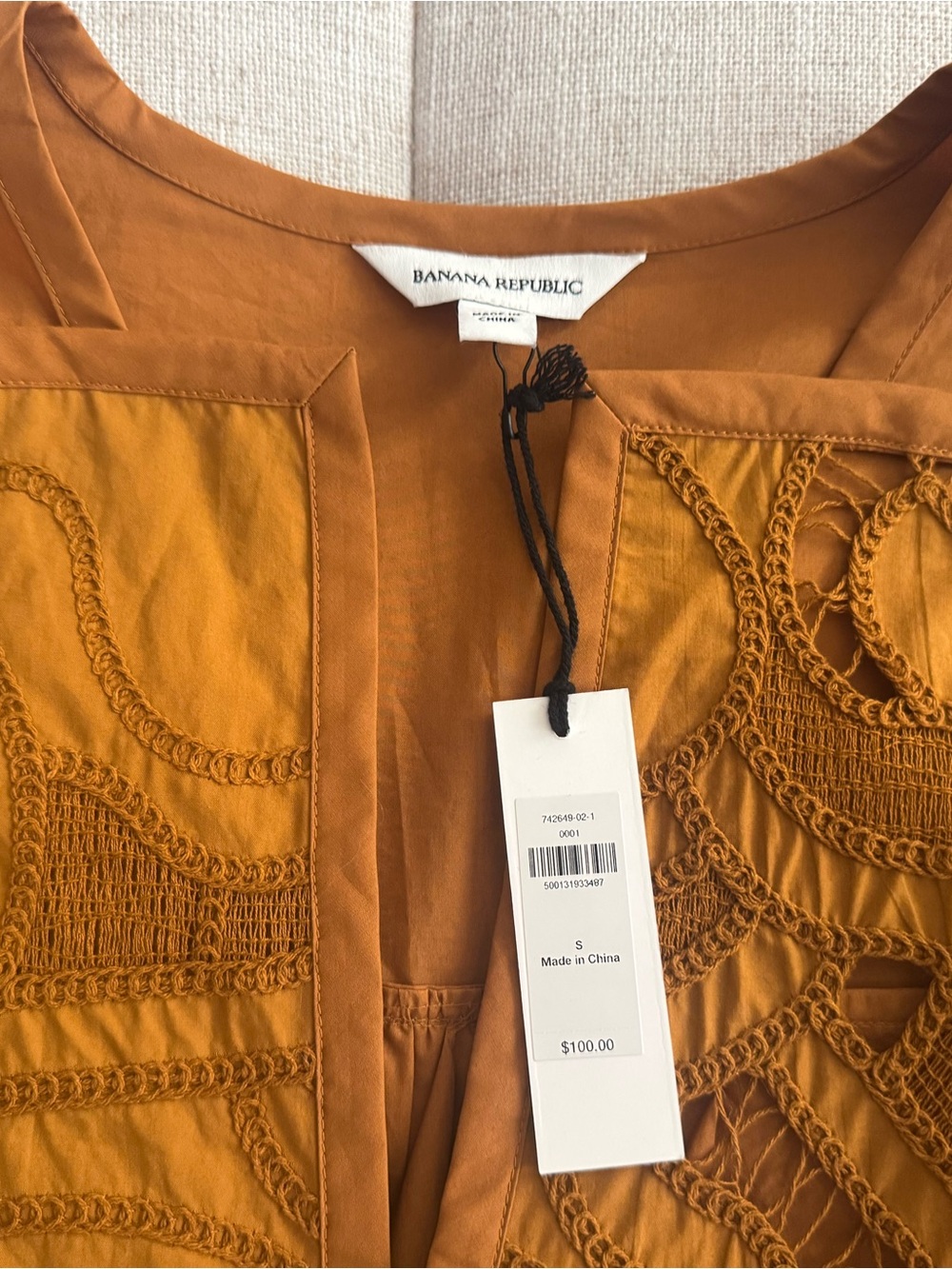 Banana Republic Ochre Crochet-Trim Open Jacket